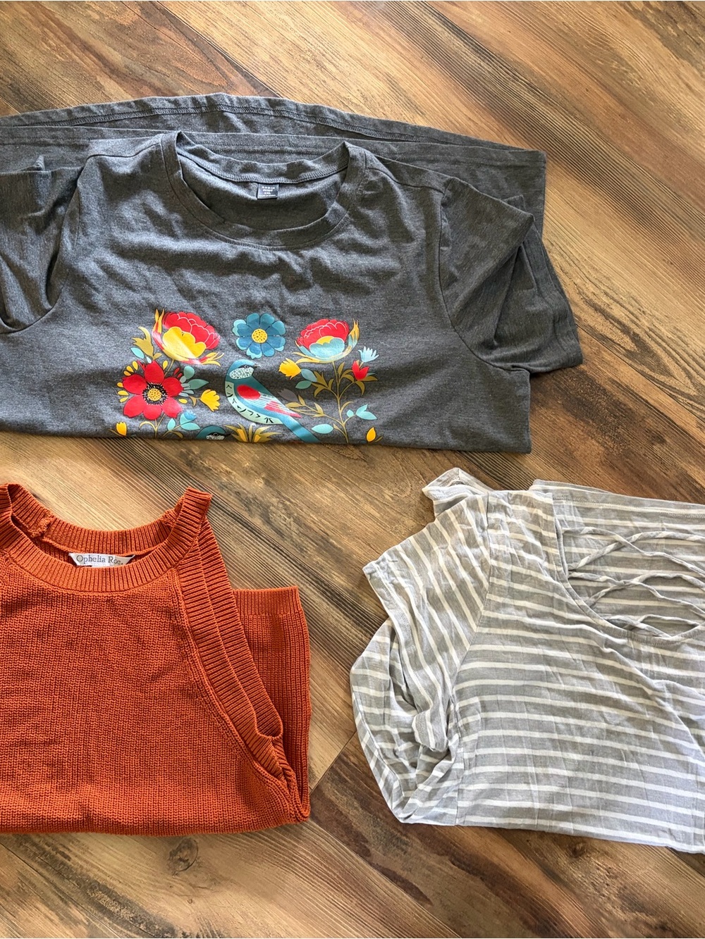 Maurices Charcoal Graphic Tee with Bright Floral Bird Motif
